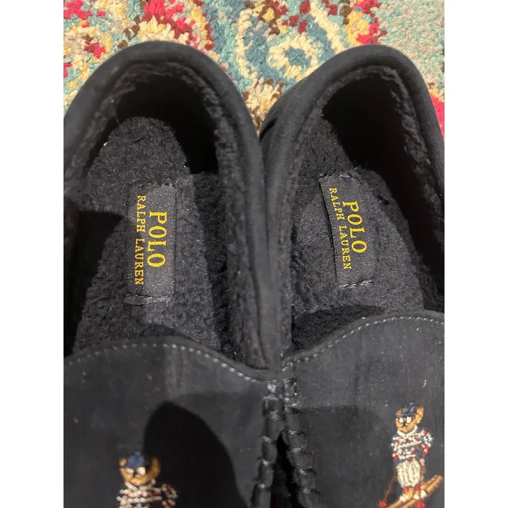 Polo Ralph Lauren Kids‎ Navy Blue Skiing Polo Bear Slippers Moccasins Size 4